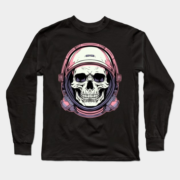 Skull with Helmet Long Sleeve T-Shirt by Merchgard